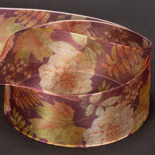 Organzaband mit floralem Muster in Herbstfarben, 40mm x 15m, für Innenbereich | Floristik21.de
