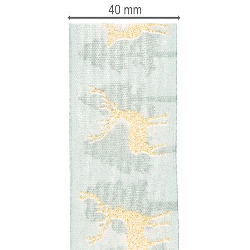 Geschenkband Stoff 40mm 18m Rentier Tannenbaum Hellblau/Gold | Floristik21.de