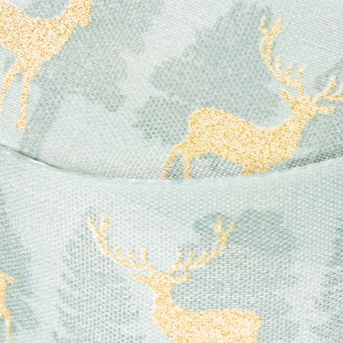 Geschenkband Stoff 40mm 18m Rentier Tannenbaum Hellblau/Gold | Floristik21.de