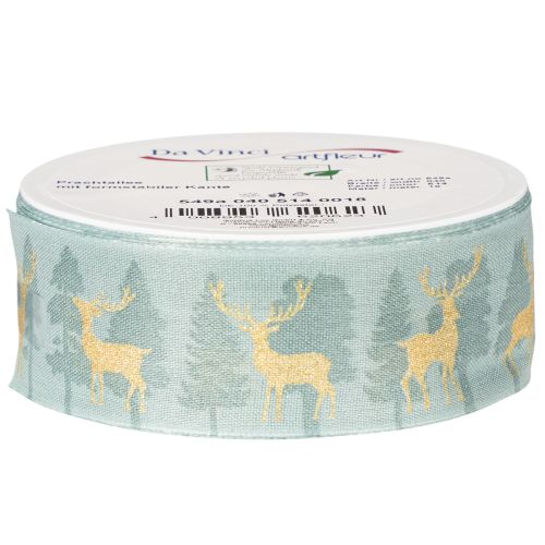 Geschenkband Stoff 40mm 18m Rentier Tannenbaum Hellblau/Gold | Floristik21.de