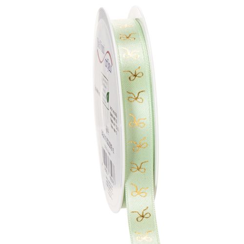 Dekoband Polyester mintgrün mit goldenen Schleifen 15mm x 18m auf Rolle