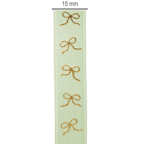 Dekoband Polyester mintgrün mit goldenen Schleifen 15mm x 18m auf Rolle | Floristik21.de