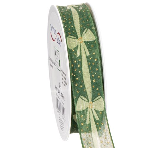 Geschenkband Stoff 25mm x 18m Grün mit Schleifenmuster und Punkten