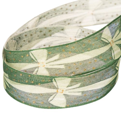 Geschenkband Stoff 25mm x 18m Grün mit Schleifenmuster und Punkten | Floristik21.de