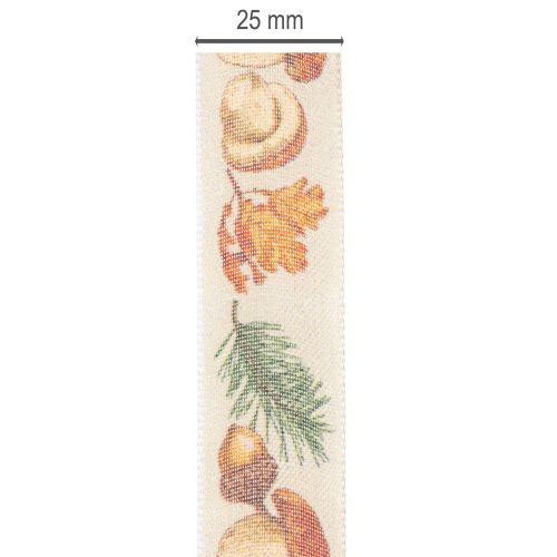 Dekoband Polyester mit Pilz- und Herbstmotiv 25mm x 18m beige | Floristik21.de