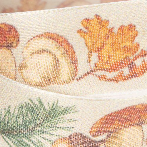 Dekoband Polyester mit Pilz- und Herbstmotiv 25mm x 18m beige | Floristik21.de