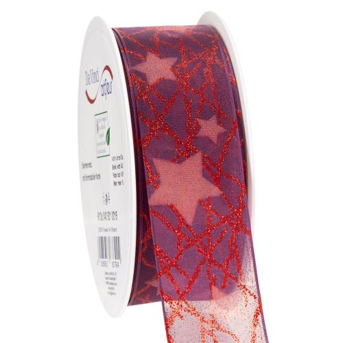 Organzaband mit Glitzersternen 40mm 15m Lila Rot Rosa