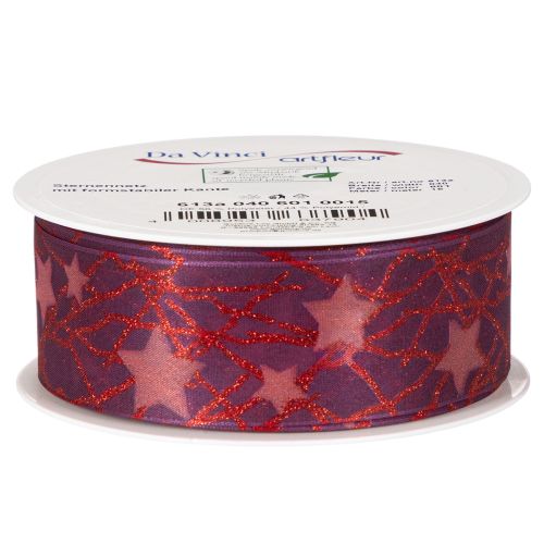 Organzaband mit Glitzersternen 40mm 15m Lila Rot Rosa | Floristik21.de