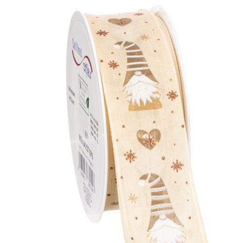 Dekoband Stoff beige Wichtel Herzen 40mm x 15m für Innenbereich