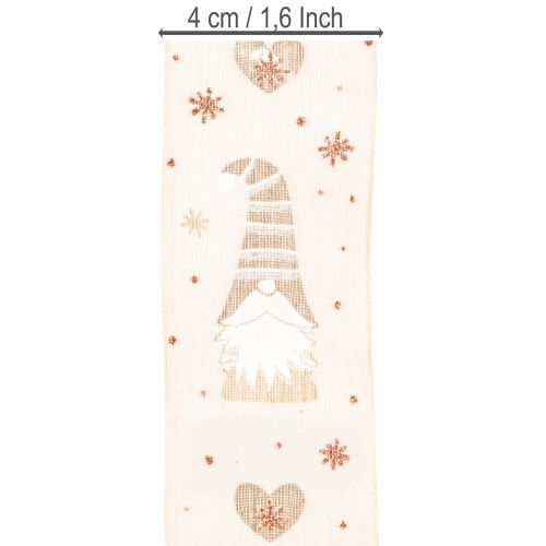 Dekoband Stoff beige Wichtel Herzen 40mm x 15m für Innenbereich | Floristik21.de