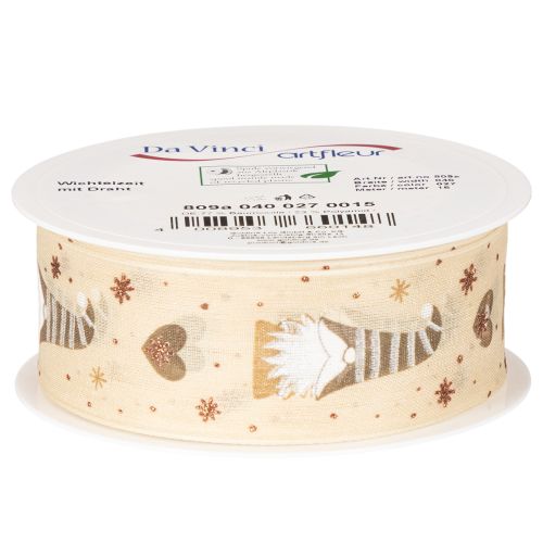 Dekoband Stoff beige Wichtel Herzen 40mm x 15m für Innenbereich | Floristik21.de