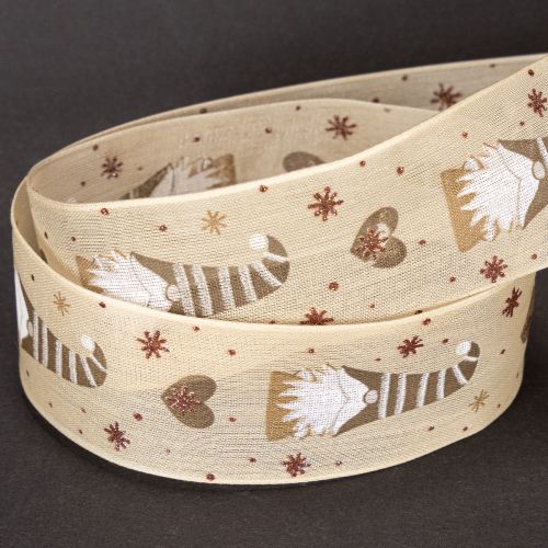 Dekoband Stoff beige Wichtel Herzen 40mm x 15m für Innenbereich | Floristik21.de