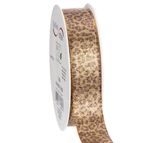Geschenkband mit Leopard-Muster 25mm x 20m Braun-Gold Kunstseide Innenbereich