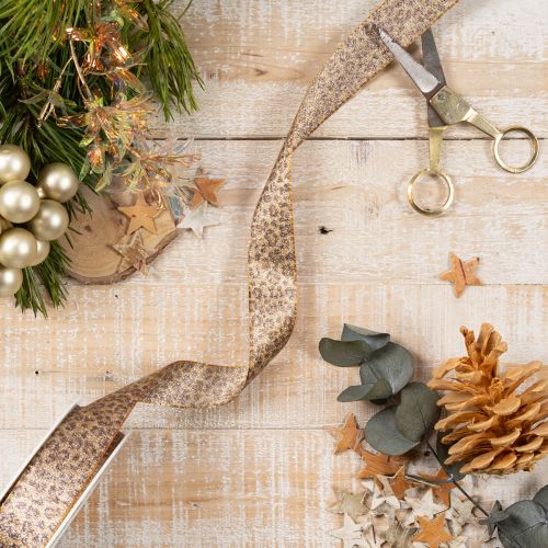 Geschenkband mit Leopard-Muster 25mm x 20m Braun-Gold Kunstseide Innenbereich | Floristik21.de
