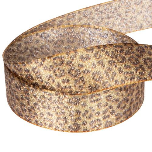 Geschenkband mit Leopard-Muster 25mm x 20m Braun-Gold Kunstseide Innenbereich | Floristik21.de