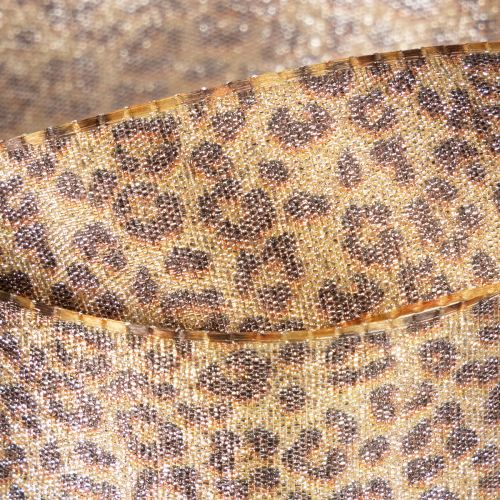 Geschenkband mit Leopard-Muster 25mm x 20m Braun-Gold Kunstseide Innenbereich | Floristik21.de