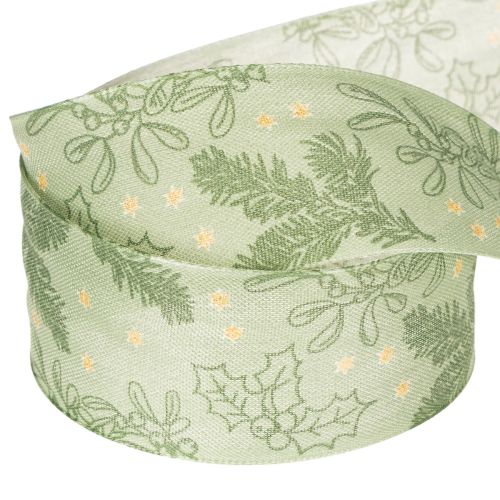 Geschenkband Polyester Stechpalme Mistel 40mm x 15m Grün Gold | Floristik21.de