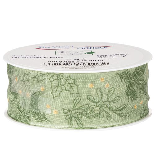 Geschenkband Polyester Stechpalme Mistel 40mm x 15m Grün Gold | Floristik21.de
