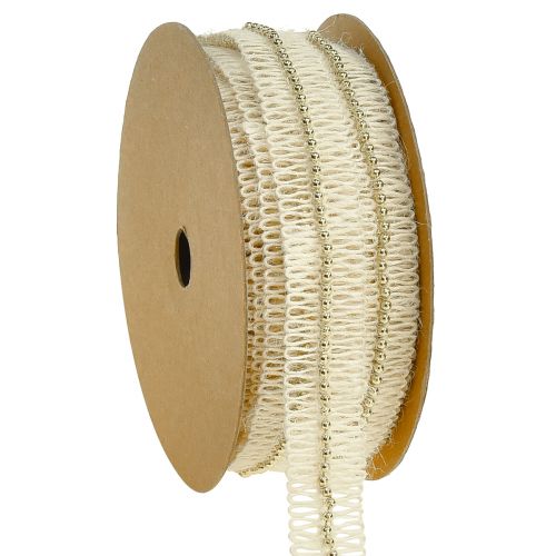 Floristik21 Juteband Band mit goldenen Perlen Jute Creme 17mm 10m