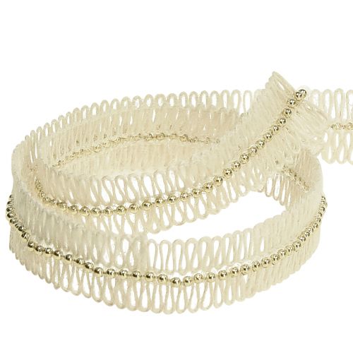 Artikel Juteband Band mit goldenen Perlen Jute Creme 17mm 10m