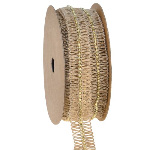 Floristik21 Juteband Dekoband mit goldenen Perlen Jute 17mm 10m