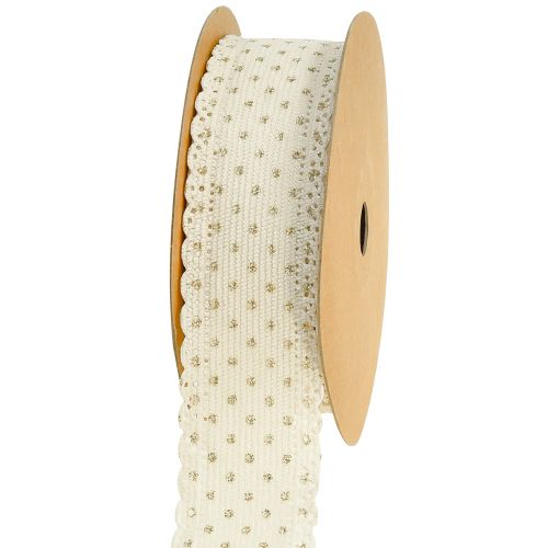 Floristik21 Geschenkband Creme Band Punkte und Spitze 38mm 10mm