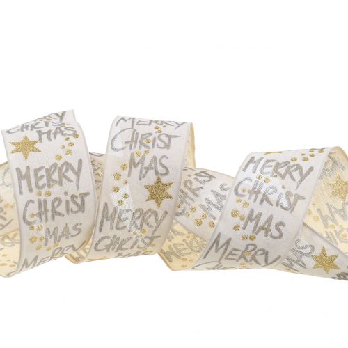 Band "Merry Christmas" Weiß, Gold 40mm 20m