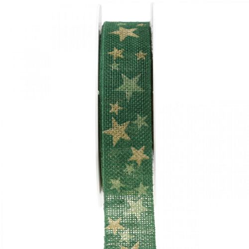 Floristik21 Geschenkband Schleifenband mit Sternen Grün Gold 25mm 15m