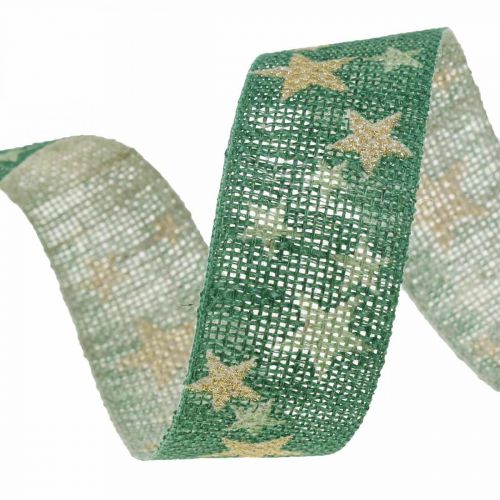 Floristik21 Geschenkband Schleifenband mit Sternen Grün Gold 25mm 15m