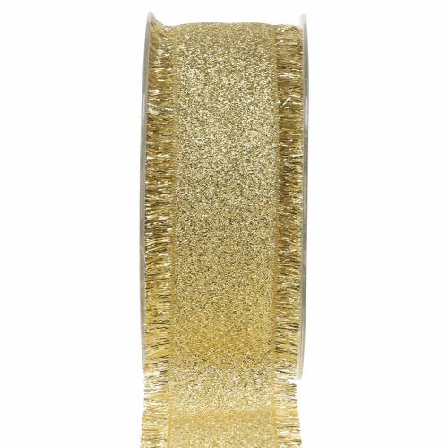 Floristik21 Deko Band Gold mit Fransen 40mm 15m