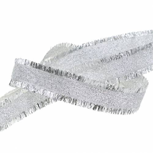 Floristik21 Deko Band Silber mit Fransen 15mm 15m