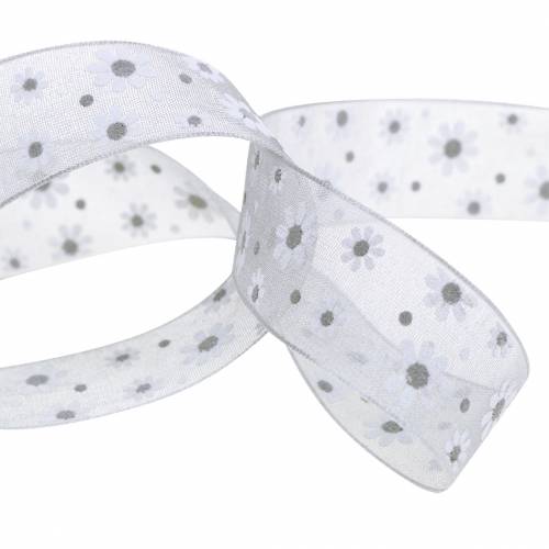 Organzaband Blumen Grau 20mm 20m