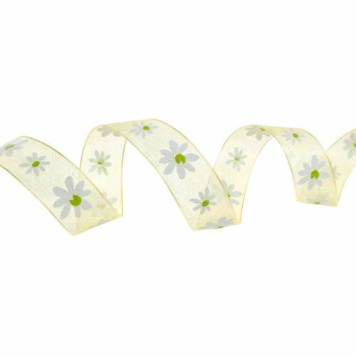 Organzaband Gelb Blümchen 15mm Stoffband Dekorband Sommerdeko 20m