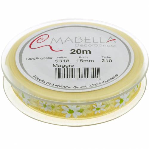 Organzaband Gelb Blümchen 15mm Stoffband Dekorband Sommerdeko 20m
