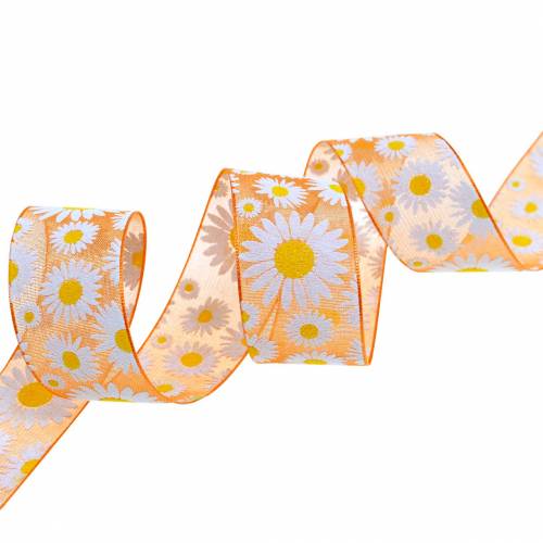 Organzaband Orange mit Blumen 25mm Dekoband Schmuckband 20m