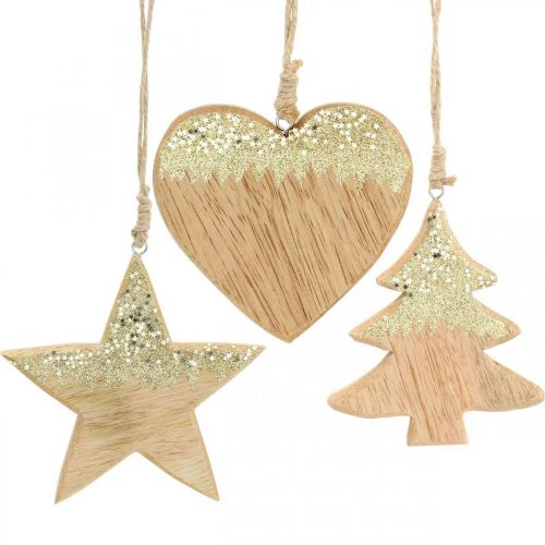 Weihnachtsdeko Stern / Herz / Baum, Holzanhänger, Adventsdeko H10/12,5cm 3St