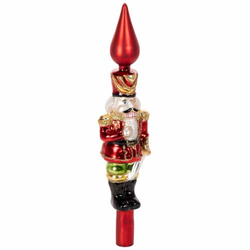 Christbaumspitze aus Echtglas, Nussknackerfigur in Rot, 28 cm