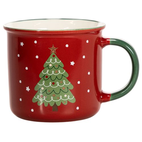 Keramiktasse Rot mit Tannenbaum-Motiv, 9 cm
