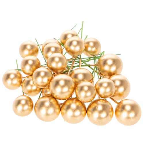 Goldene Kunststoffkugeln am Draht 2 cm für Dekorationen 48 Stück | Floristik21.de