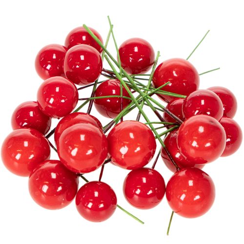 Künstliche rote Beeren mit Draht 2cm Ø – 48 Stück für Innenbereich | Floristik21.de