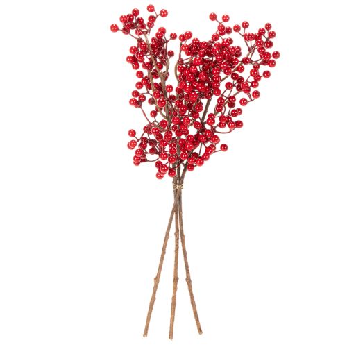 Künstlicher Ilexzweig 47cm Rot-Grün 3er Pack für Innenbereich | Floristik21.de