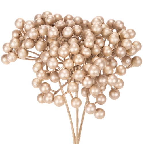 Künstlicher Beerenzweig Kunststoff Champagner 28cm 3er-Set Innenbereich
