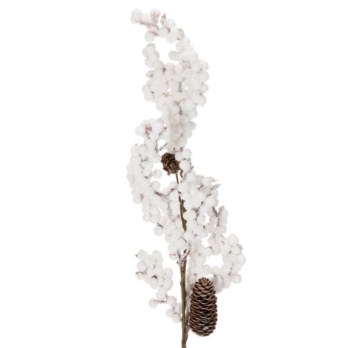 Kunstzweig 60cm mit weißen Beeren und echten Zapfen für Innenbereich