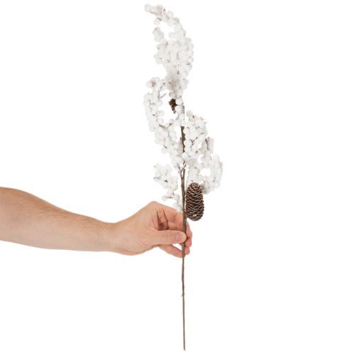 Kunstzweig 60cm mit weißen Beeren und echten Zapfen für Innenbereich | Floristik21.de