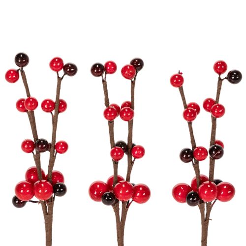Künstlicher Zweig mit roten Beeren 15 cm, 6er-Set
