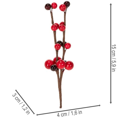 Künstlicher Zweig mit roten Beeren 15 cm, 6er-Set | Floristik21.de