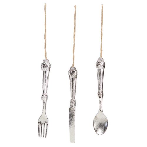 Artikel Besteck Deko Set zum Hängen, Metalloptik in Silber, 14cm, 12 Stück – Glänzende Akzente für festliche Anlässe