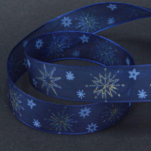 Artikel Blaues Organza-Weihnachtsband goldene Sterne 25mm 15m Dekoration