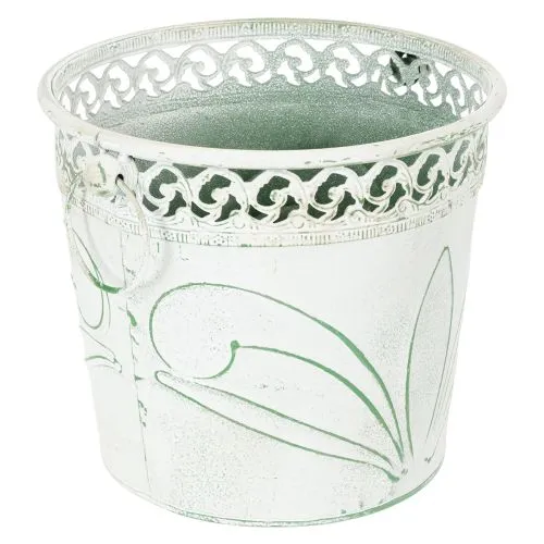 Blech-Kübel mit Prägung, Pflanzgefäß mit Henkeln Weiß, Grün Shabby Chic H22/19,5/17,5cm Ø25,5/20,5/15,5cm 3er-Set | Floristik21.de