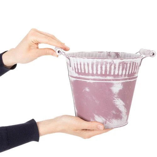 Blecheimer Lila weiß gewaschen Ø19cm H17cm 1 St | Floristik21.de